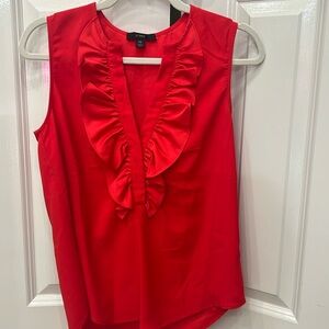 J. Crew Red Sleeveless Ruffle V-Neck Blouse